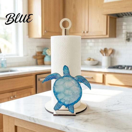 Paper Towel Holder Solid Wood Design Style Ocean with Seahorse Vertical Holder Kitchen Roll Stand Durable Wooden Crab Sailboat