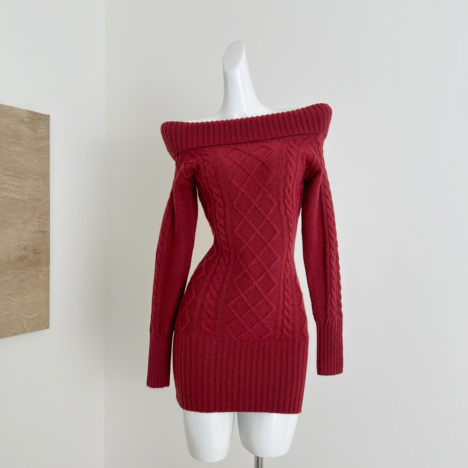 

Lost Cherry 2026 New Year Red One-Shoulder Knit Dress - Women s Slimming Autumn Winter Style S