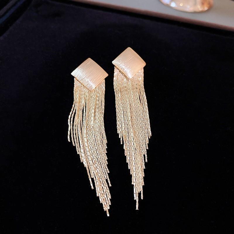 Silver Needle Metal Style Long Zircon Leaf Tassel Earrings Exquisite Fashion Earrings Cold Wind Light Luxury Temperament Earrings