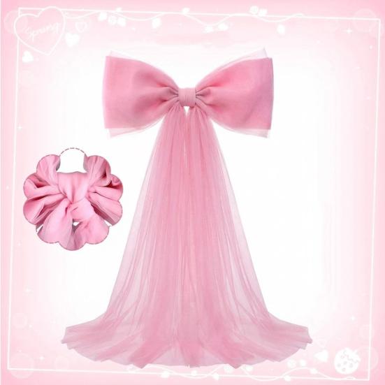 Extra Large Organza Bow Decoration 39 x 59 Inch Giant Tulle Bow with Tie And Long Ribbon Tails