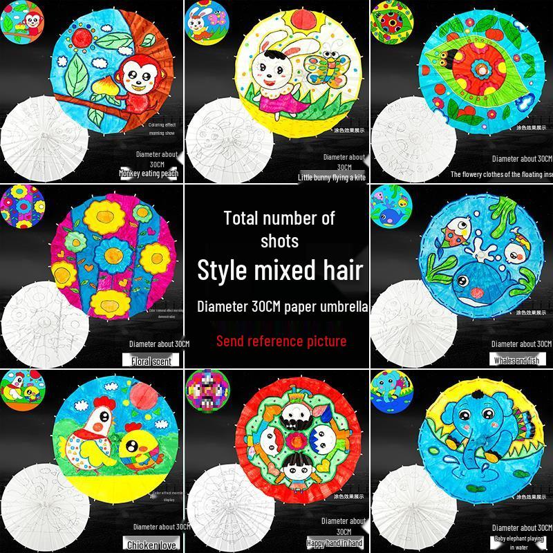 Handmade Children's Oil Paper Umbrella - Chinese Intangible Cultural Heritage, Small Flower Pattern, Ancient Style, Graffiti Material