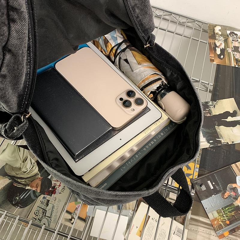 Zaino retrò in denim di grande capacità, borsa da scuola per studenti, zaino da donna