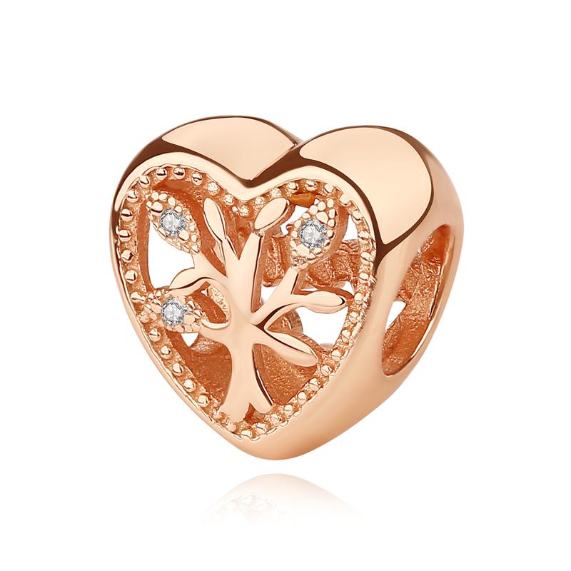 Original 925 Silver Charm Bead Family Tree Mom Pendant Safety Chain Charms Rose Gold Fit Bracelets DIY Jewelry