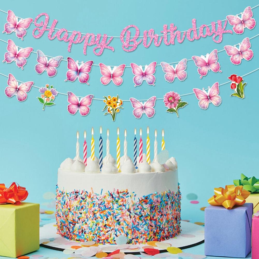 Butterfly-themed Birthday Banner "happy Birthday" Banner Birthday Decoration Atmosphere Arrangement