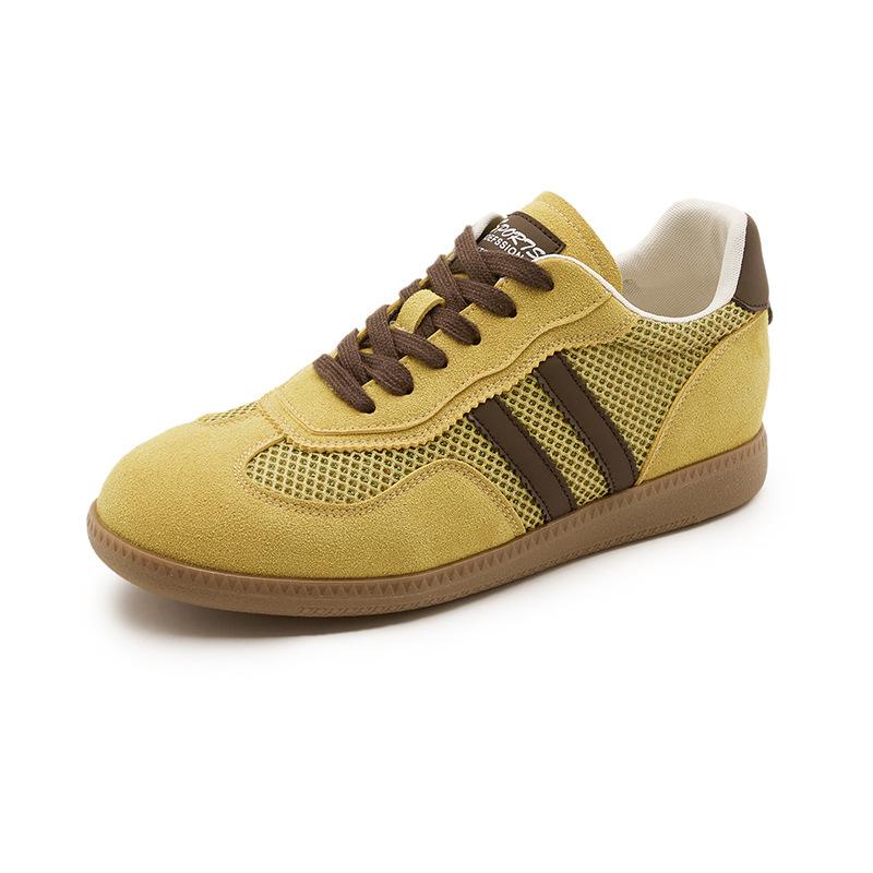 2025 new leather mesh German training shoes women's Korean version of casual sports shoes women's thick-soled inner height increase Forrest Gum