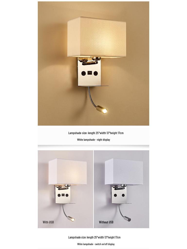 Minimalist LED Bedside Wall Lamp with USB Port - Fabric Shade for Indoor Reading