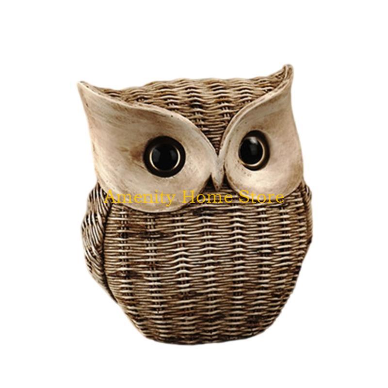 

F26C Handcrafteds Synthetic Rattan Owl Figurine for Bookshelves or Desktop Display China Mainland