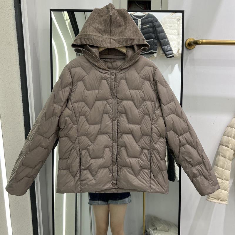 Year down jacket women's loose and thin medium and long knitted hooded casual short hooded jacket