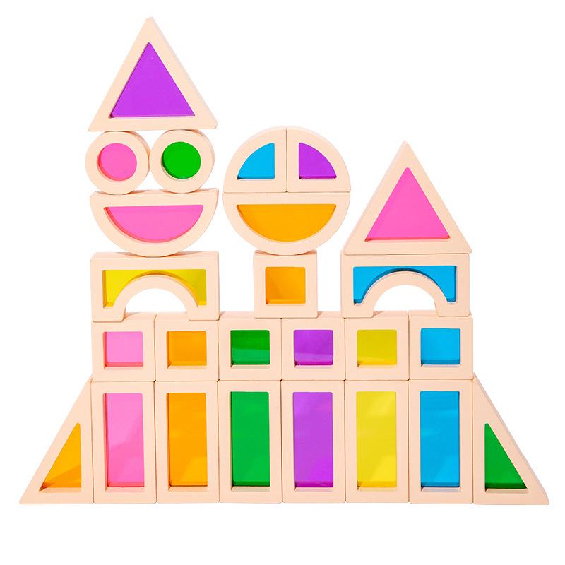 Translucent Rainbow Acrylic Building Blocks for Kids Aged 2-6: Creative Early Education Puzzle Toys