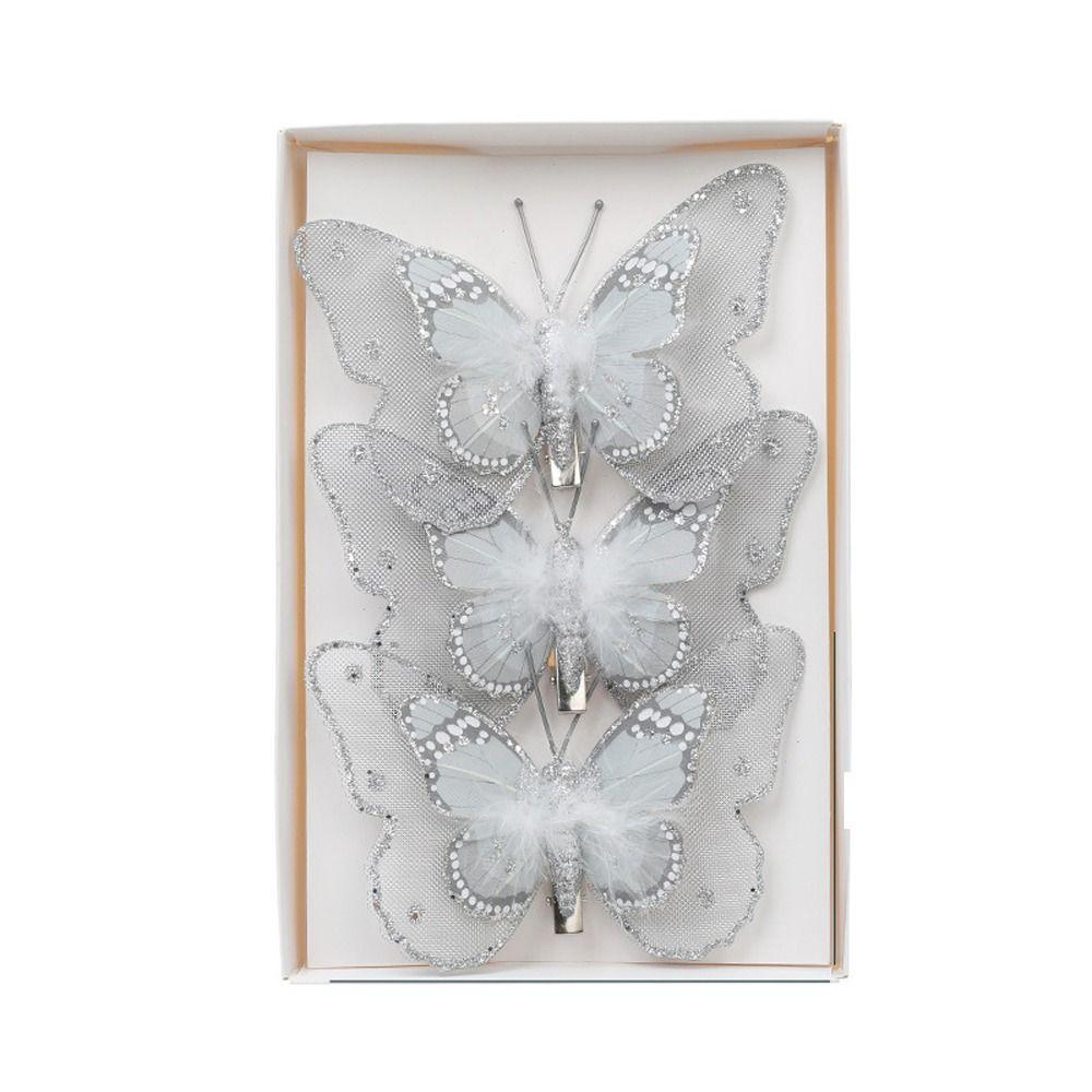 

3pcs DIY Christmas Glitter Butterfly Realistic Christmas Tree Hanging Decoration Party Favors silver-style 2