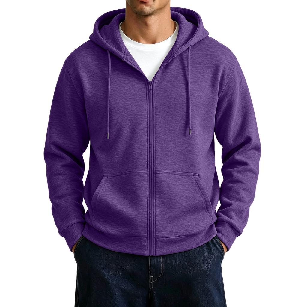 Men's Zip-Up Hoodie Jacket with Large Pockets Color Casual