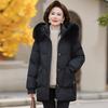 Jachetă de iarnă autentică de lungime medie pentru femei, cu guler din blană naturală, pentru femei de vârstă mijlocie și în vârstă