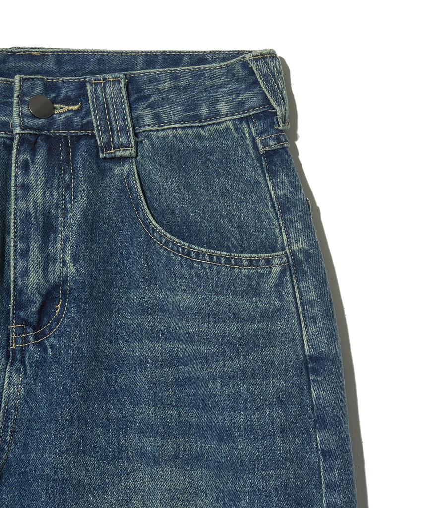 Viva Brown 85-Vivaj073 Cat Sand Washed Slit Pocket Long Denim Skirt Indigo