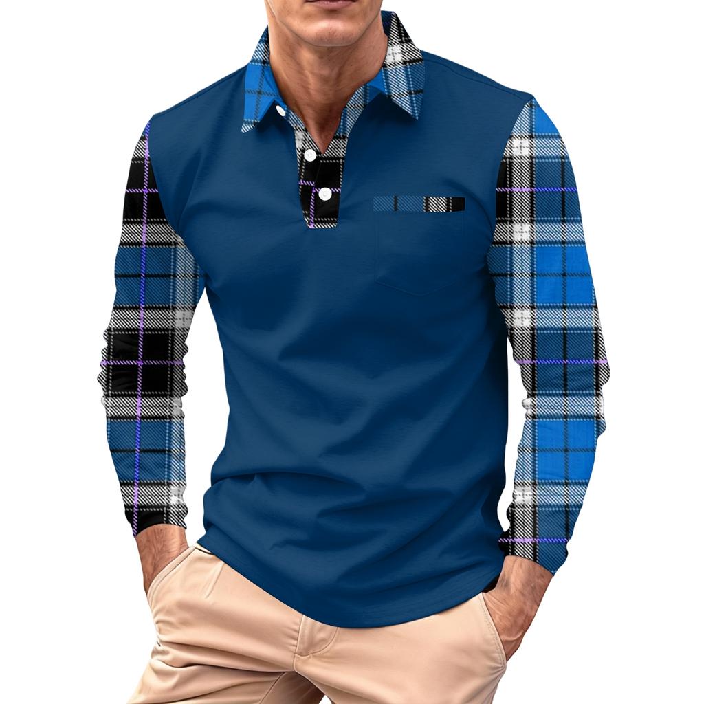 Men's Long-sleeved Collared Button-down Pocket Casual Top