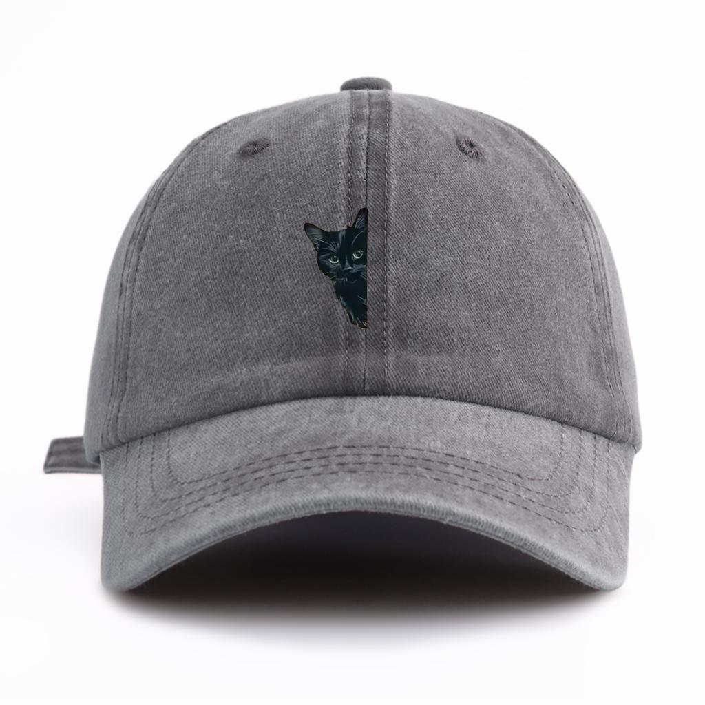 1 Stück Schwarzer Katze Aufdruck Gewaschene Baseballkappe für Erwachsene Minimalistischer Retro-Stil Lässig Weich Verstellbar Papa Hut Perfekt Als Geschenk