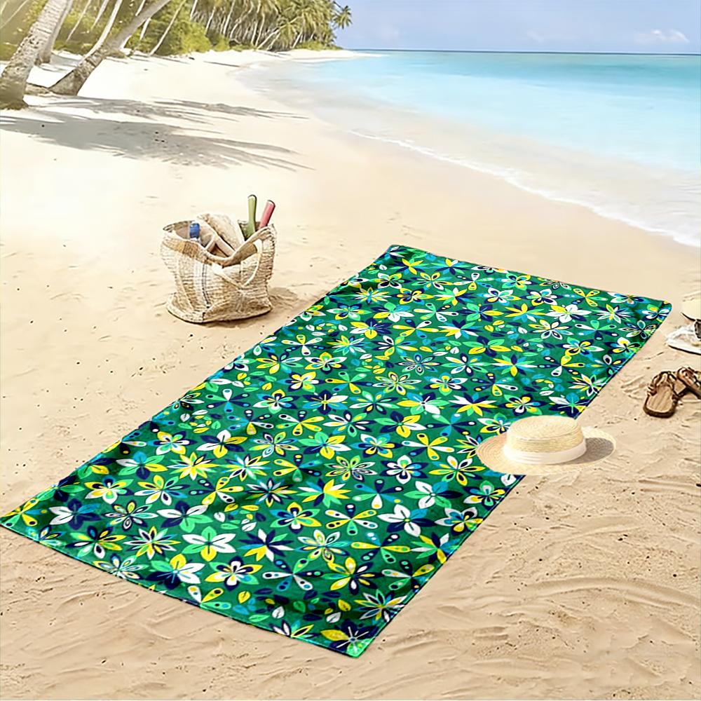 Floral Pattern Green Beach Towel Beach Towel Quick-drying for Travel Outdoor Sports Jogging Beach and Swimming