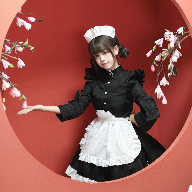 Chinese Style Kung Fu Maid Outfit for Women, Plus-Size Long-Sleeve Maid Cosplay Costume Performance Outfit