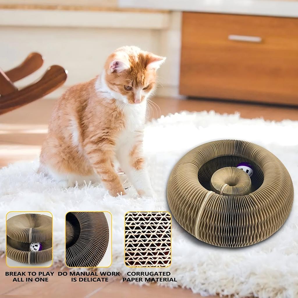 Cat Toy Magic Cat Scratch Organ Board with Ball Cat Grinding Claw Cat Climbing Frame Kitten Round Corrugated Cat Scratching Toy