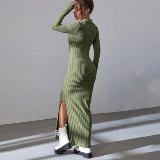 Rochie de primăvară de toamnă pentru femei, cu decolteu în V, cu tiv cu tăietură, cu mâneci lungi, până la gleznă, tricotată, elastică, rochie de petrecere pentru cumpărături