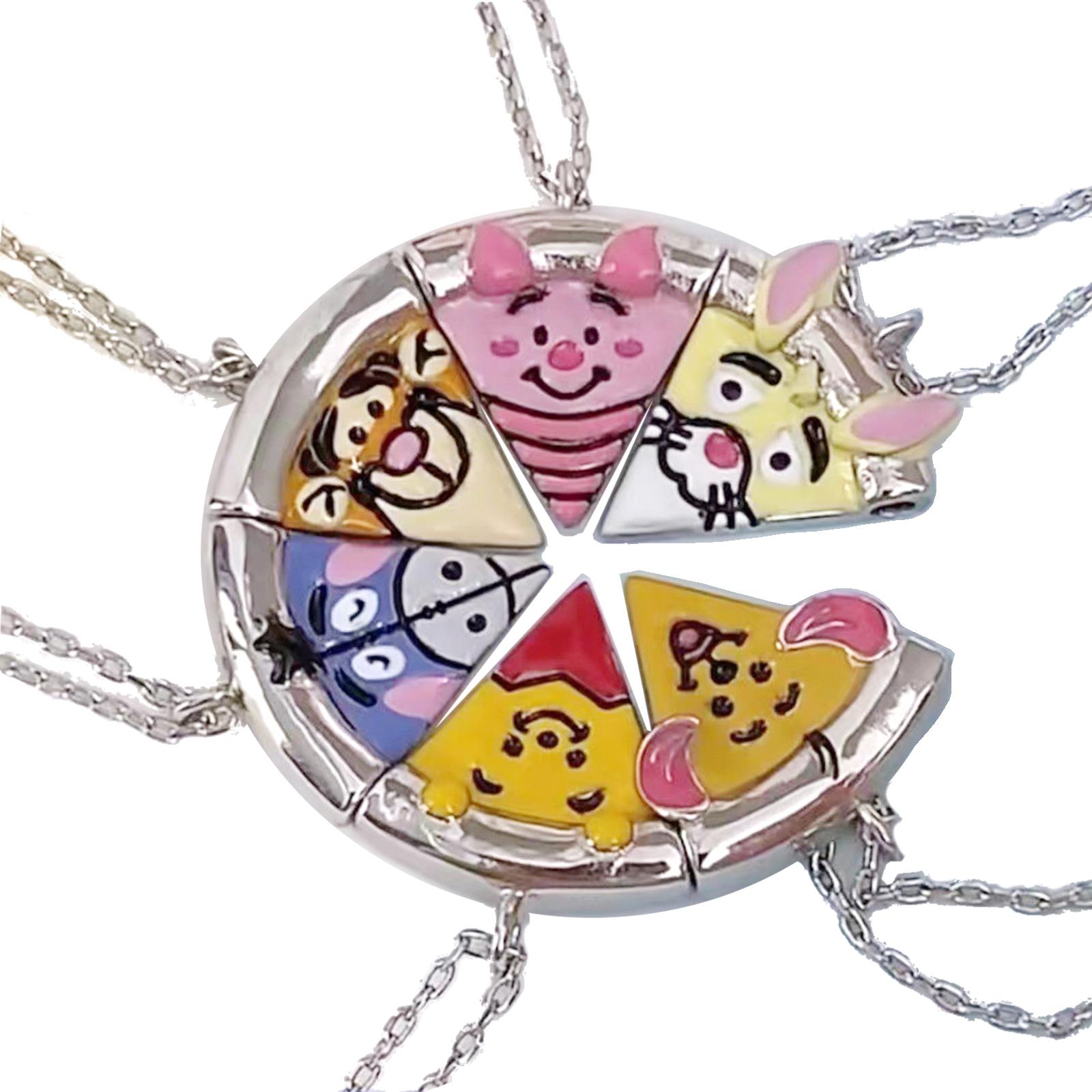 

6pcs/set Magnetic Necklaces with Pizza Cartoon Animal Charm Trend Stitching Neck Chains Magnet Friendship Neck Jewelry 1