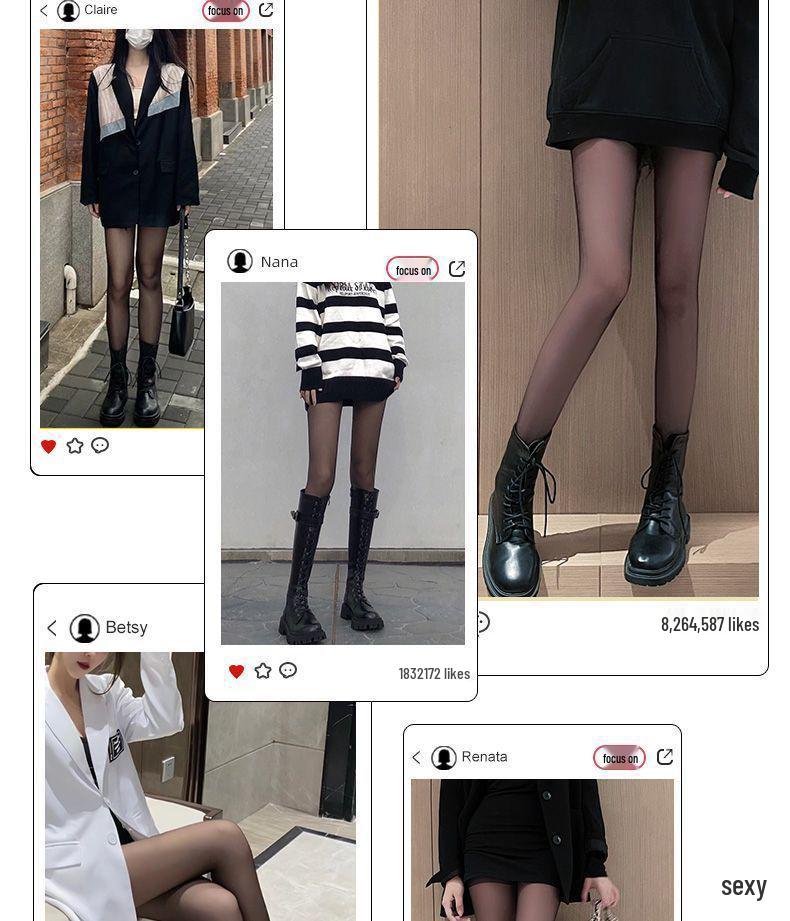 Grey-Black See-Through Base Layer Leggings with Fleece - Women’s Spring/Autumn/Winter Style for Bare Legs Look