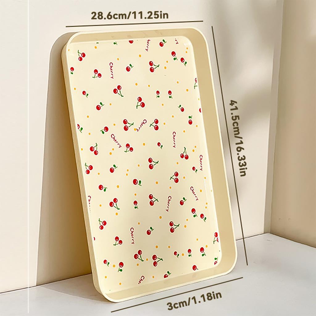 Cherry Pattern Plastic Food Serving Tray Stackable Fruit Dessert Tray Tea Tray Multi-functional Storage Tray For Home Kitchen