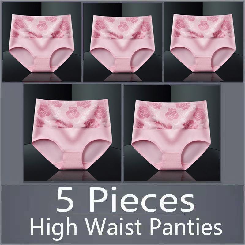 5pcs Women's Panties Pure Cotton Breathable High Waisted Panties Women's Plus Size Underwear