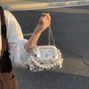 Ladies' Handbag, Women's Light Luxury Socialite Style Dinner Bag, Sequin Clip on Pearl Chain Handbag, Lace Flower Wedding Bag