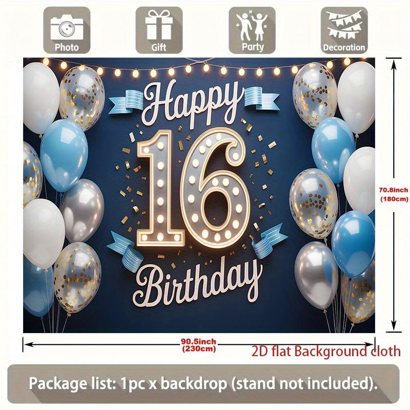 1pc Birthday 16th Gift Box Photo Booth Hanging Banner Polyester