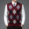 Autumn Winter Men's V-Neck Knitted Warm Vests Casual Sleeveless Knit Sweater Men Business Plaid Vest