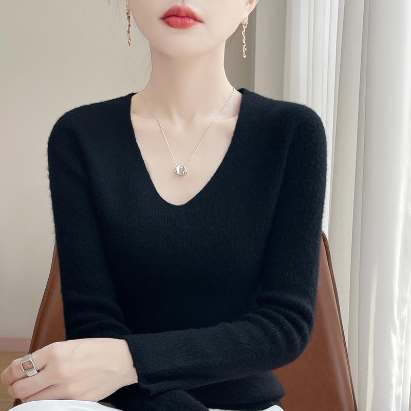 New Autumn and Winter Women's Pullover Sweater Long-sleeved Tight Slimming Knitted Sweater V-neck Slimming Base Layer