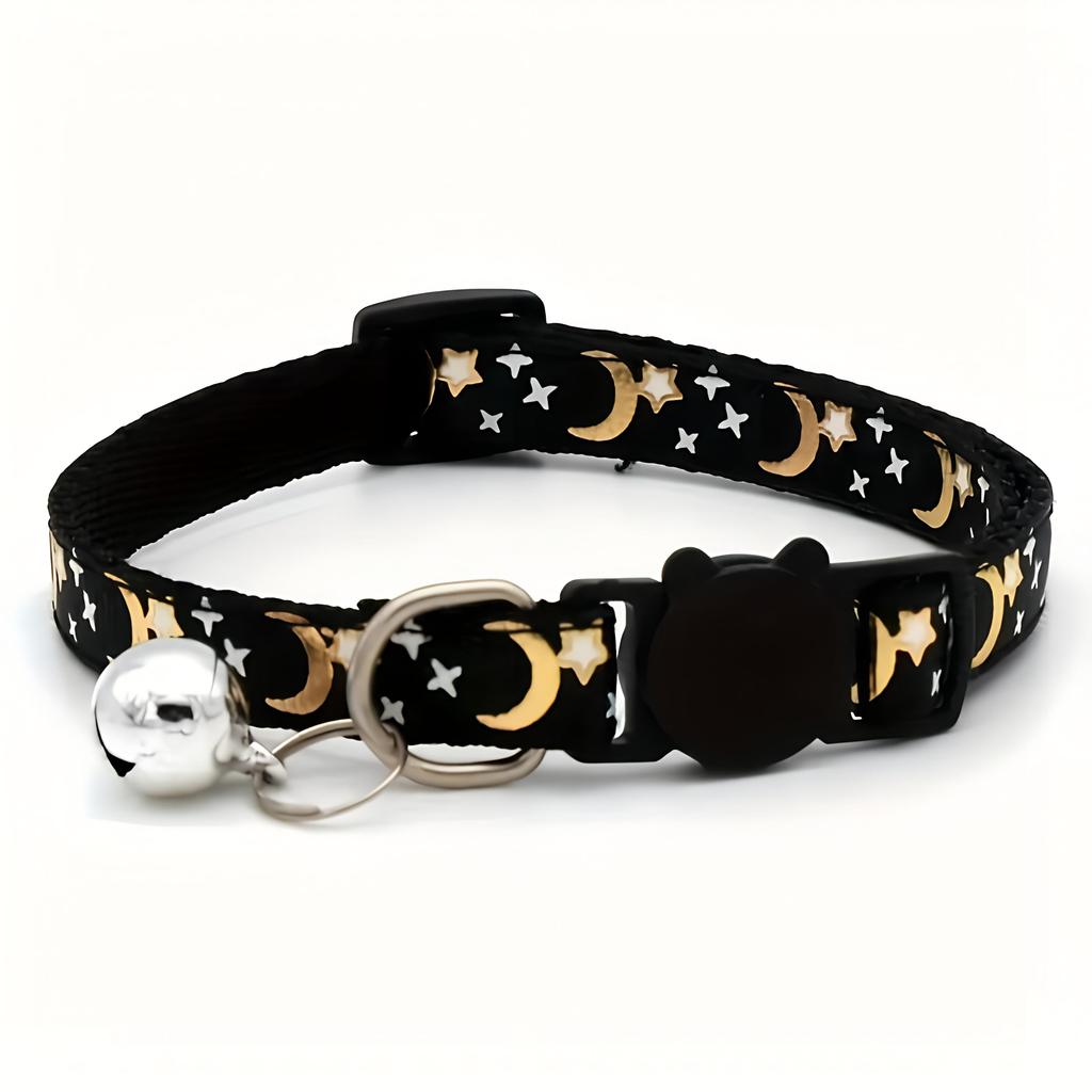 1PC Glow-in-dark Breakaway Cat Collar with Moon Star Pattern, Adjustable Cat Necklace with Safety Buckle