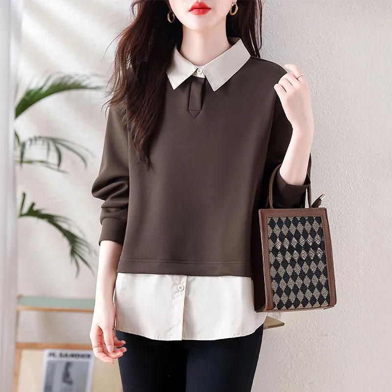 Módní svetr s falešným dvoudílným designem Dámský Korejská verze s kontrastním prošíváním Ležérní tričko Top