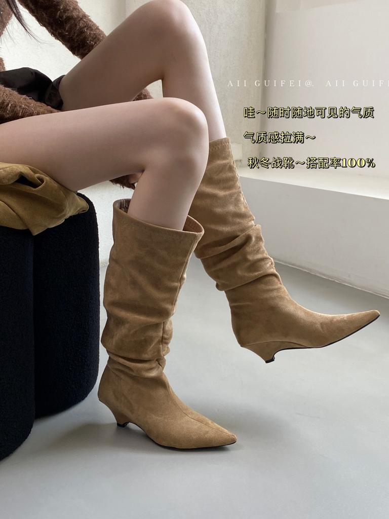 Inner heightening pointed summer western cowboy boots women's boots 2025 new spring and autumn stacking boots knight boots