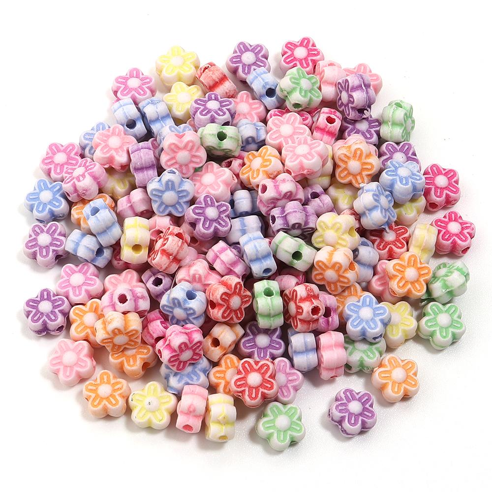 200pcs/lot Multiple Styles Plastic Beads Cat Flower Star Fish Shell Beads Loose Spacer Beads For Jewelry Making DIY Accessories
