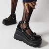 Chunky Platform Wedge Heel Y2K Black Mary Jane Shoes Metal Buckle Women's Super High Heel Gothic Shoes Punk Ankle Strap Pumps