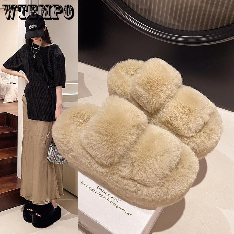 Open Toe Fluffy Slippers Indoor Warm Fur Female Slides Fashion Plush Women House Shoes Women Winter Fuzzy Slippers