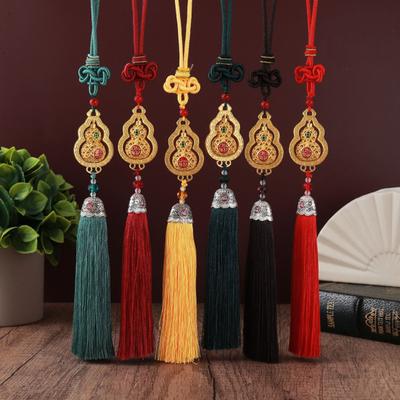 Chinese Style Gourd Car Hanging Decoration Rotatable Fu Character Gourd Tassels Car Rearview Mirror Charm Feng Shui Ornament Pendant Accessories
