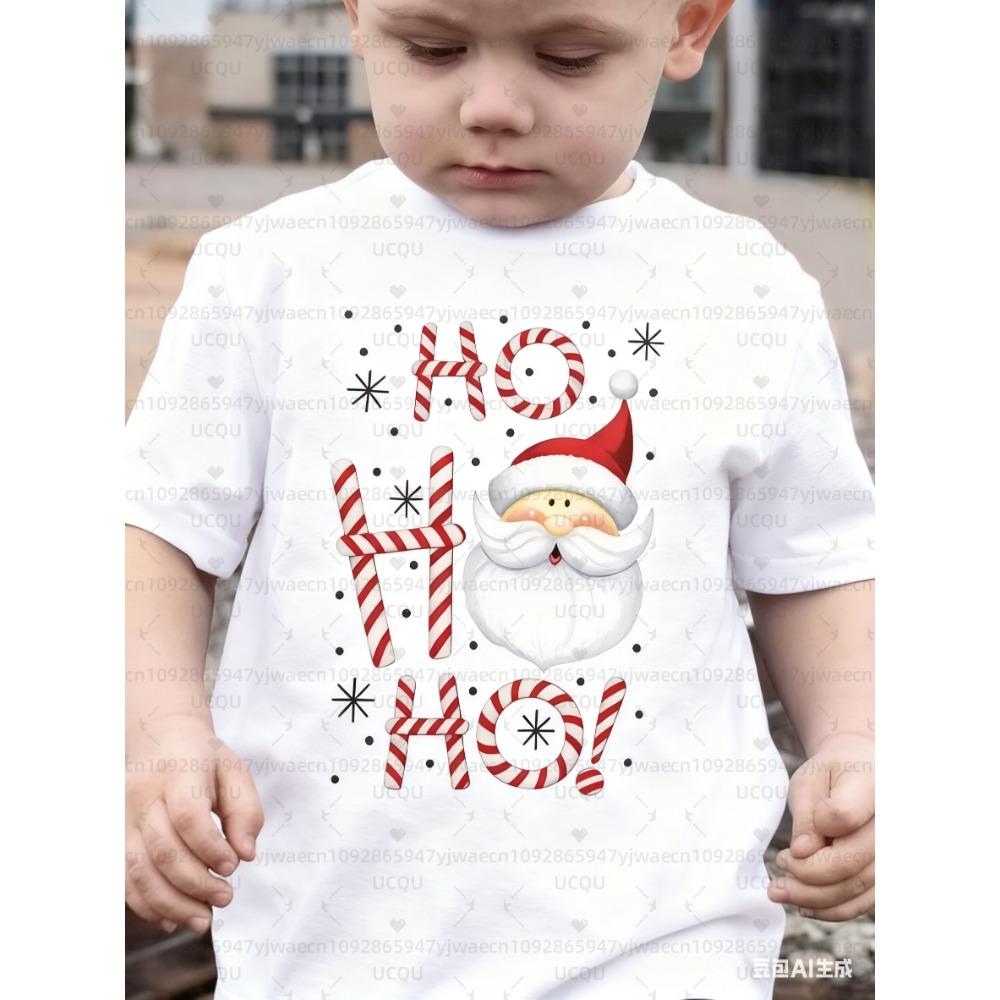Chlapecké vánoční a letní tričko s krátkým rukávem Kreslený potisk Santa Clause Vánoční dívčí tričko Topy