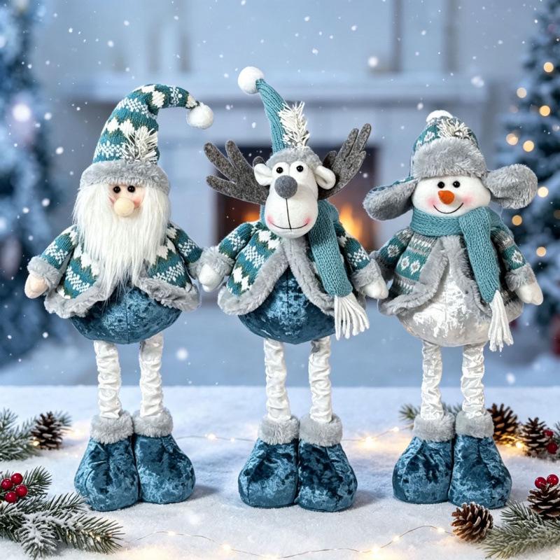 Telescopic Christmas Figurines: Santa, Snowman, Elk, and Blue Ornaments for Window Display