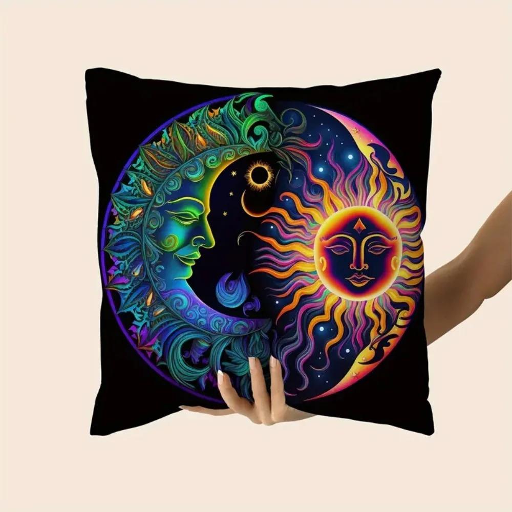 Sun  Moon Artistic Pattern Decorative Pillow Pattern Cushion Cover Suitable for Sofa Bedroom Car Pillow Cover