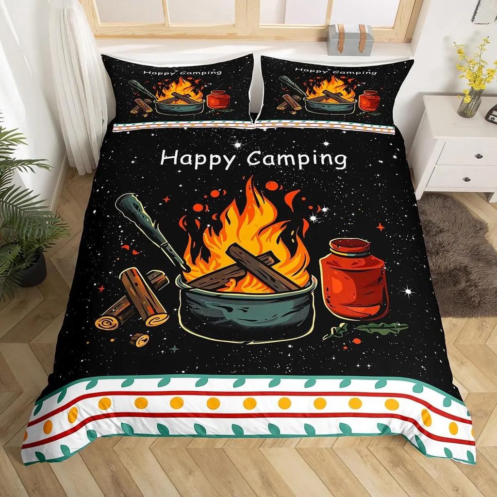 Set Husă Plapumă Camping Mărime Full King Desen Animat RV Camping Set Lenjerie de Pat Mașină Accesorii Camper pentru Rulote Husă Plapumă