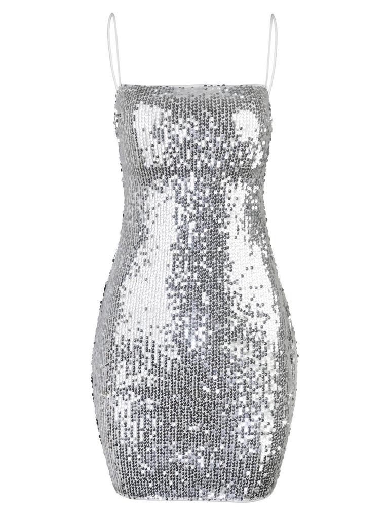 European-American Off-Shoulder Sequin Bodycon Dress with Spaghetti Straps – Sexy Nightclub Style