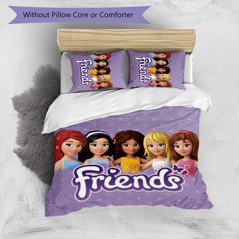 3pcs LEGO Friends pattern bedding set duvet cover set includes duvet cover &pillowcases, perfect all season bedroom decoration & gift
