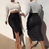 European & American Leather Slit Bodycon Midi Skirt - Women's Slim Fit PU Skirt