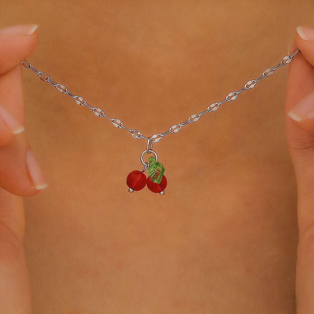 Cherry Red Cross-Border Necklace & Earrings Set: Light Luxury Niche Design, Elegant Clavicle Chain, Exquisite Accessories for Women