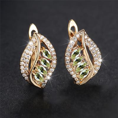 Brincos de Argola Fofos Femininos Cristal Zircônia Pedra Verde Oliva Delicados Cor Ouro Casamento Joias Nupciais Para Mulheres