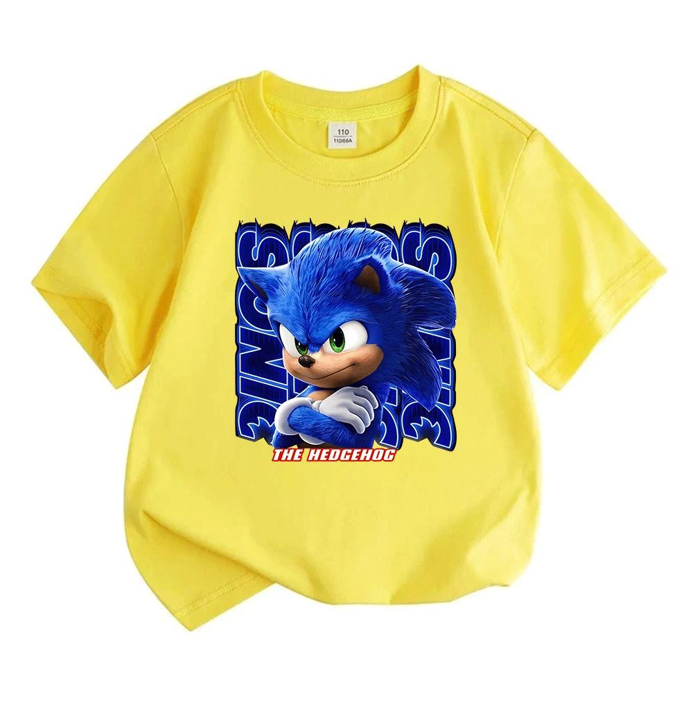 Kids Boys Girls Crew Neck Short Sleeve 100% Cotton T-Shirt, Cute Blue Speedy Hedgehog Printed Casual Summer Soft Breathable Daily Wear Tops for Childr