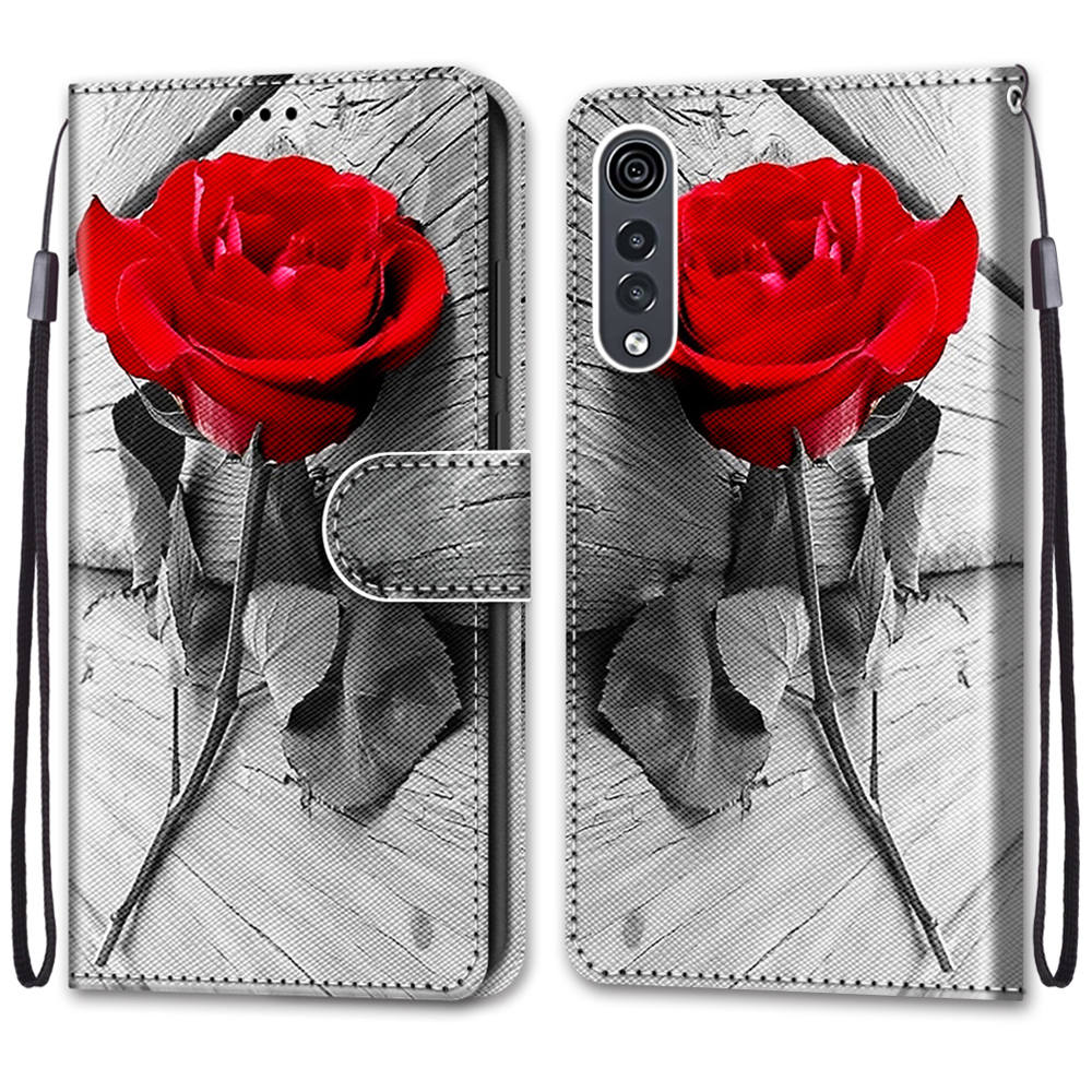 LG Velvet için Lüks Boyalı Deri Kılıf Cüzdan Kitap Tarzı Koruyucu Kapak