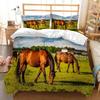 Horse And Green Grass Duvet Cover Set For Kids Boys Girls Teens Lightweight Quilt Covers Spring Themed Bedding Set Bedroom Decor